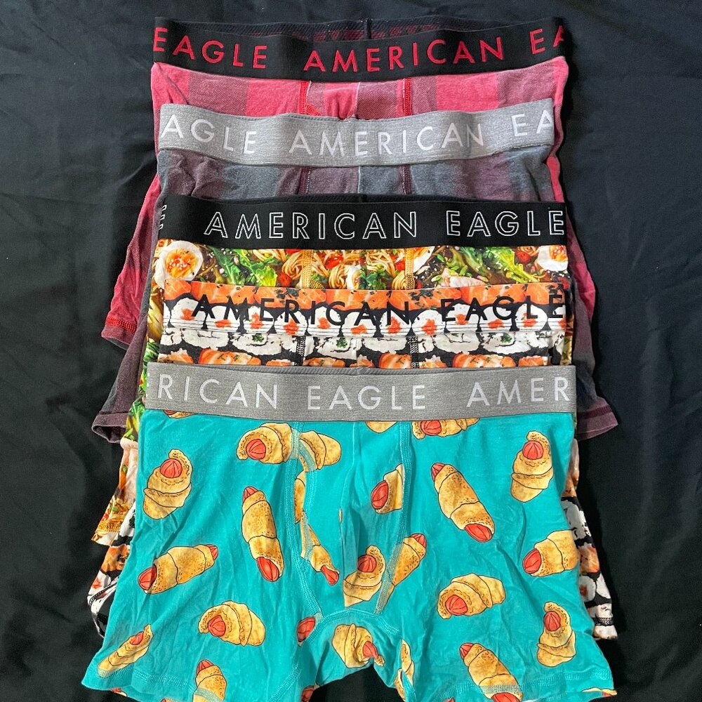 American Eagle Men's Boxer Briefs Sushi Ramen Pigs Plaid Lot of 5 - Size XS